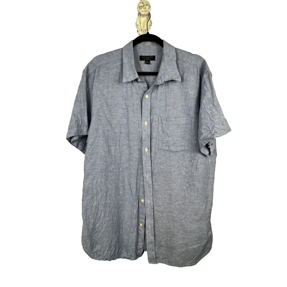 Banana Republic Men's Linen Standard Fit Shirt in Comet‎ Blue Size XL Coastal